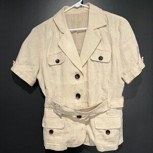 Short Sleeve Linen Pant Suit with Wide Leg Pleated Pants Size 10 Style & Co.